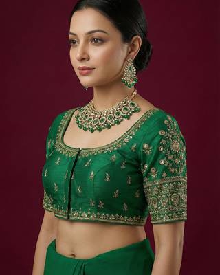 Green embroidered traditional saree blouse 4