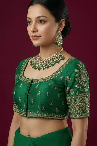 Green embroidered traditional saree blouse