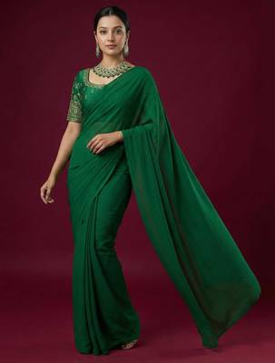 Green embroidered traditional saree blouse 5