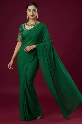 Green embroidered traditional saree blouse