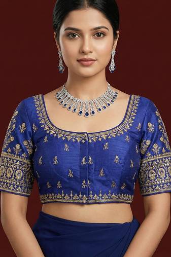 Navy blue embroidered traditional saree blouse