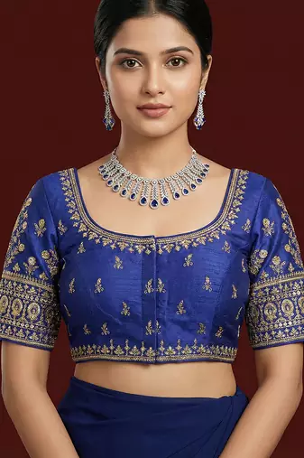Navy blue embroidered traditional saree blouse