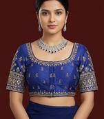 Navy blue embroidered traditional saree blouse