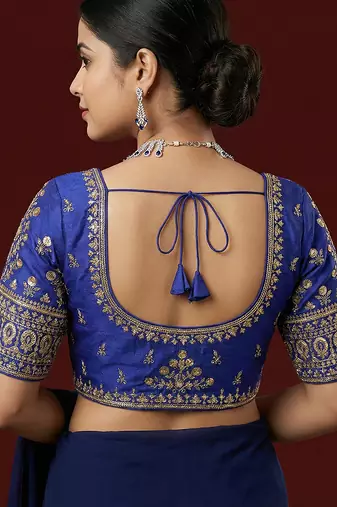 Navy blue embroidered traditional saree blouse