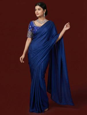Navy blue embroidered traditional saree blouse 5