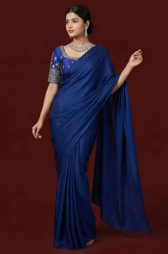 Navy blue embroidered traditional saree blouse