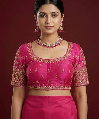 Pink embroidered traditional saree blouse 1