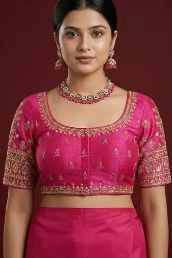 Pink embroidered traditional saree blouse