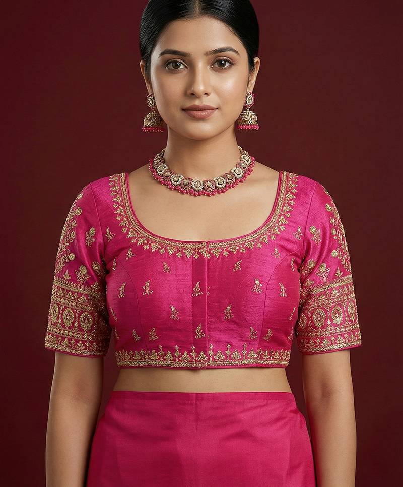 Pink embroidered traditional saree blouse