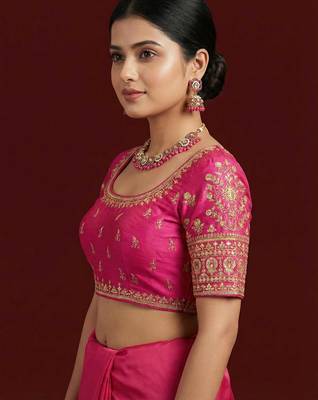 Pink embroidered traditional saree blouse 2