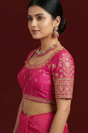 Pink embroidered traditional saree blouse