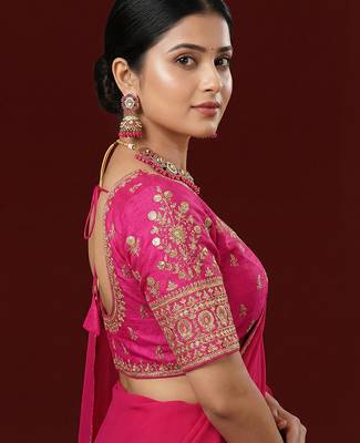 Pink embroidered traditional saree blouse 3
