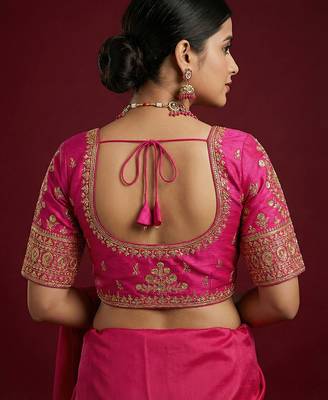 Pink embroidered traditional saree blouse 4