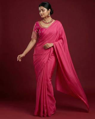 Pink embroidered traditional saree blouse 5