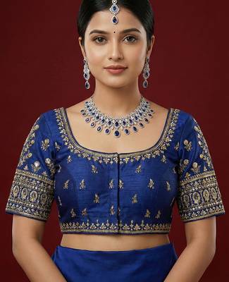 Royal blue embroidered traditional saree blouse 1