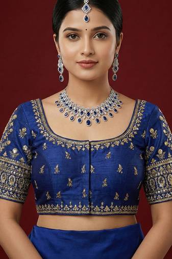 Royal blue embroidered traditional saree blouse