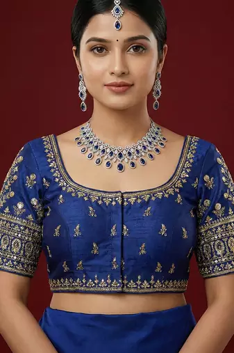 Royal blue embroidered traditional saree blouse