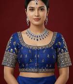 Royal blue embroidered traditional saree blouse