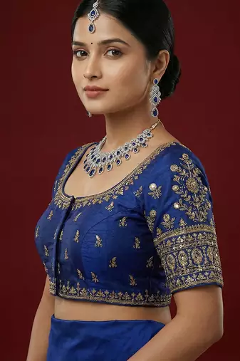 Royal blue embroidered traditional saree blouse
