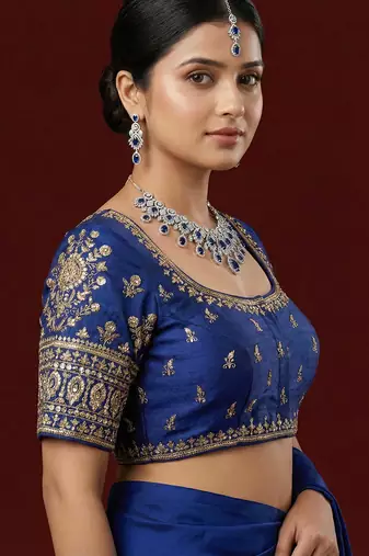 Royal blue embroidered traditional saree blouse