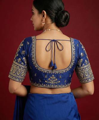 Royal blue embroidered traditional saree blouse 4