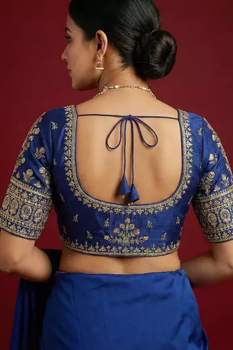 Royal blue embroidered traditional saree blouse