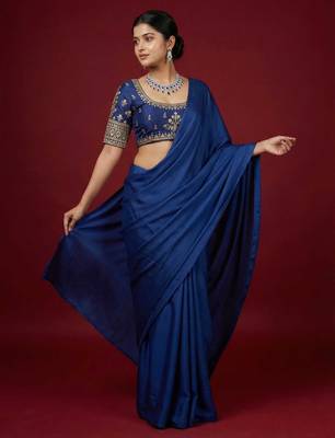 Royal blue embroidered traditional saree blouse 5