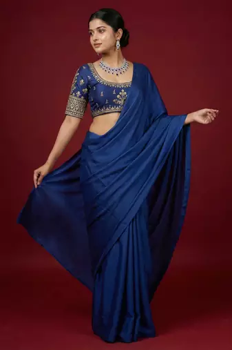 Royal blue embroidered traditional saree blouse
