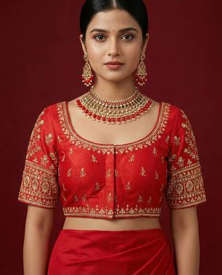 Red embroidered traditional saree blouse 1