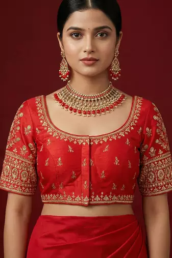 Red embroidered traditional saree blouse