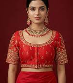 Red embroidered traditional saree blouse