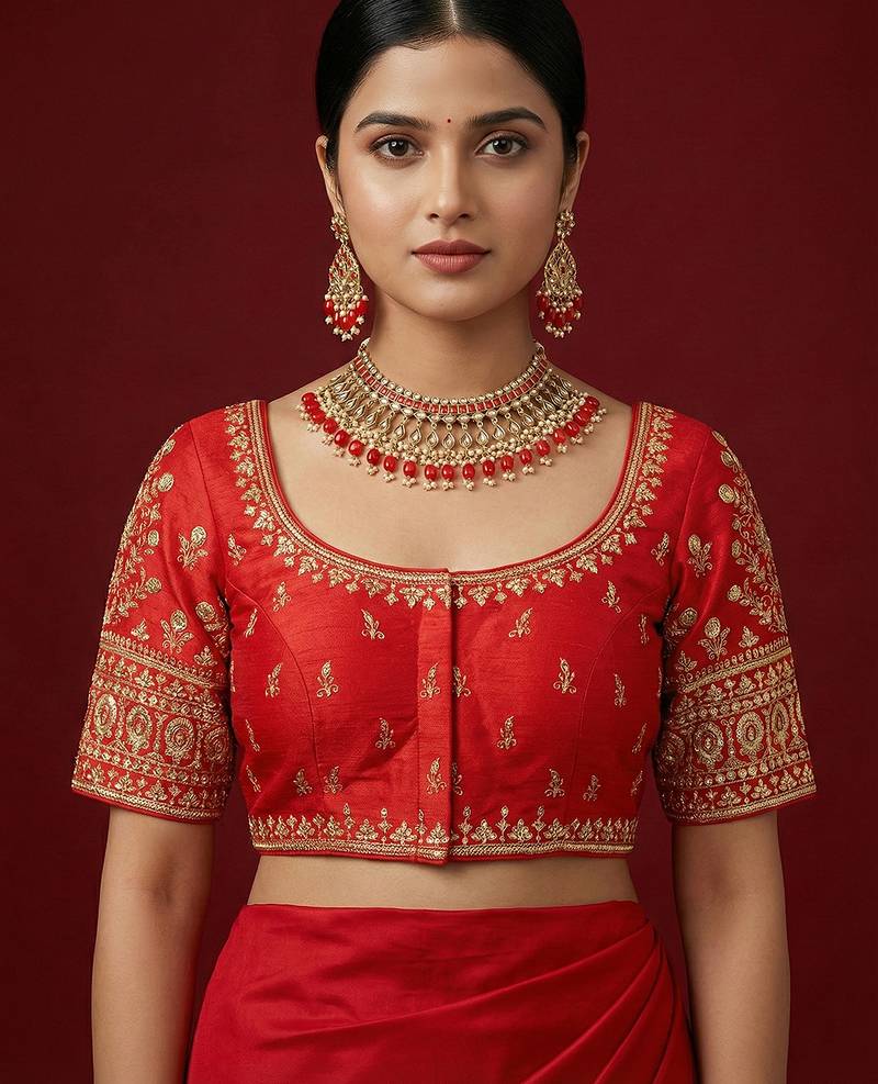 Red embroidered traditional saree blouse