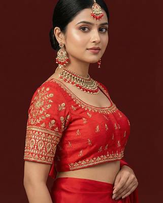 Red embroidered traditional saree blouse 2