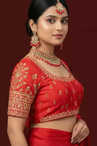 Red embroidered traditional saree blouse