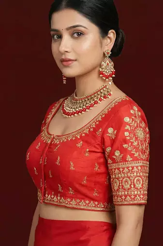 Red embroidered traditional saree blouse