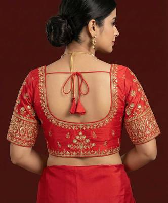 Red embroidered traditional saree blouse 4