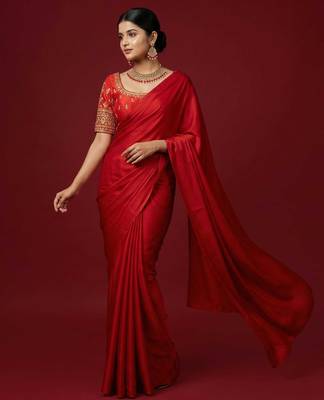 Red embroidered traditional saree blouse 5