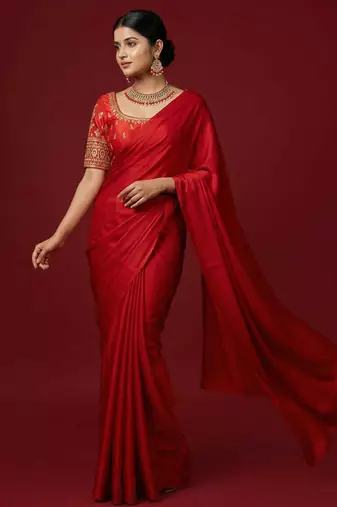 Red embroidered traditional saree blouse