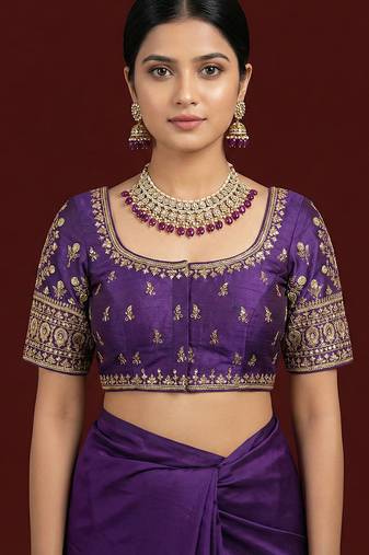 Wine embroidered traditional saree blouse