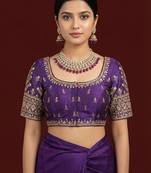 Wine embroidered traditional saree blouse