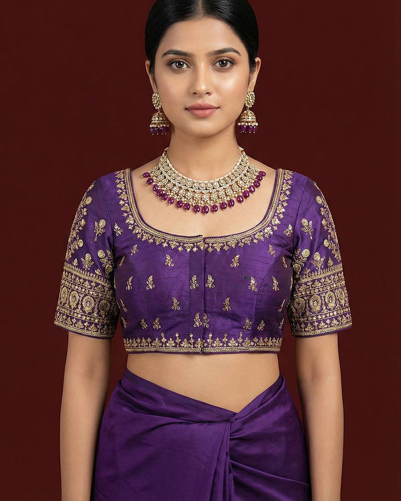 Wine embroidered traditional saree blouse