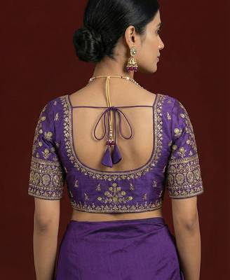 Wine embroidered traditional saree blouse 2