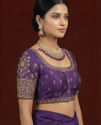 Wine embroidered traditional saree blouse 3