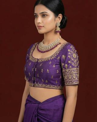 Wine embroidered traditional saree blouse 4