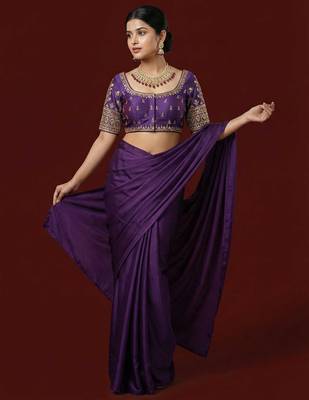 Wine embroidered traditional saree blouse 5