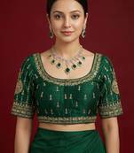 Bottle green embroidered traditional saree blouse