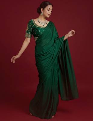 Bottle green embroidered traditional saree blouse 5