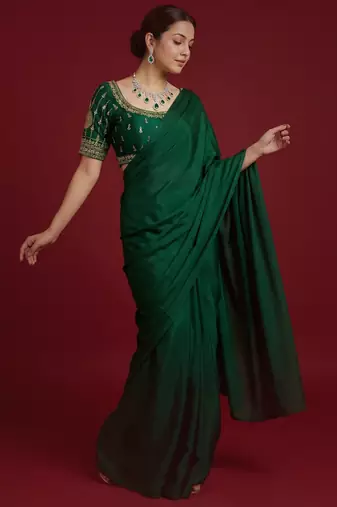 Bottle green embroidered traditional saree blouse