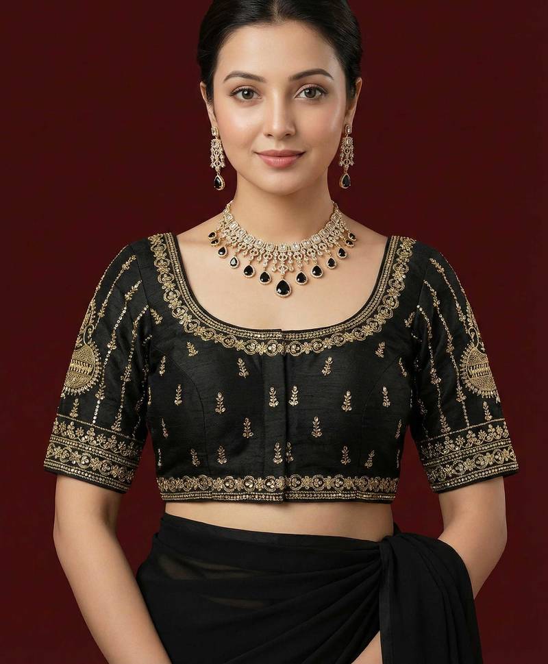 Black embroidered traditional saree blouse