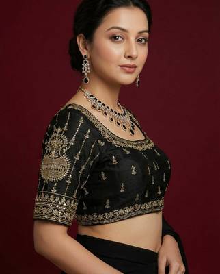 Black embroidered traditional saree blouse 2